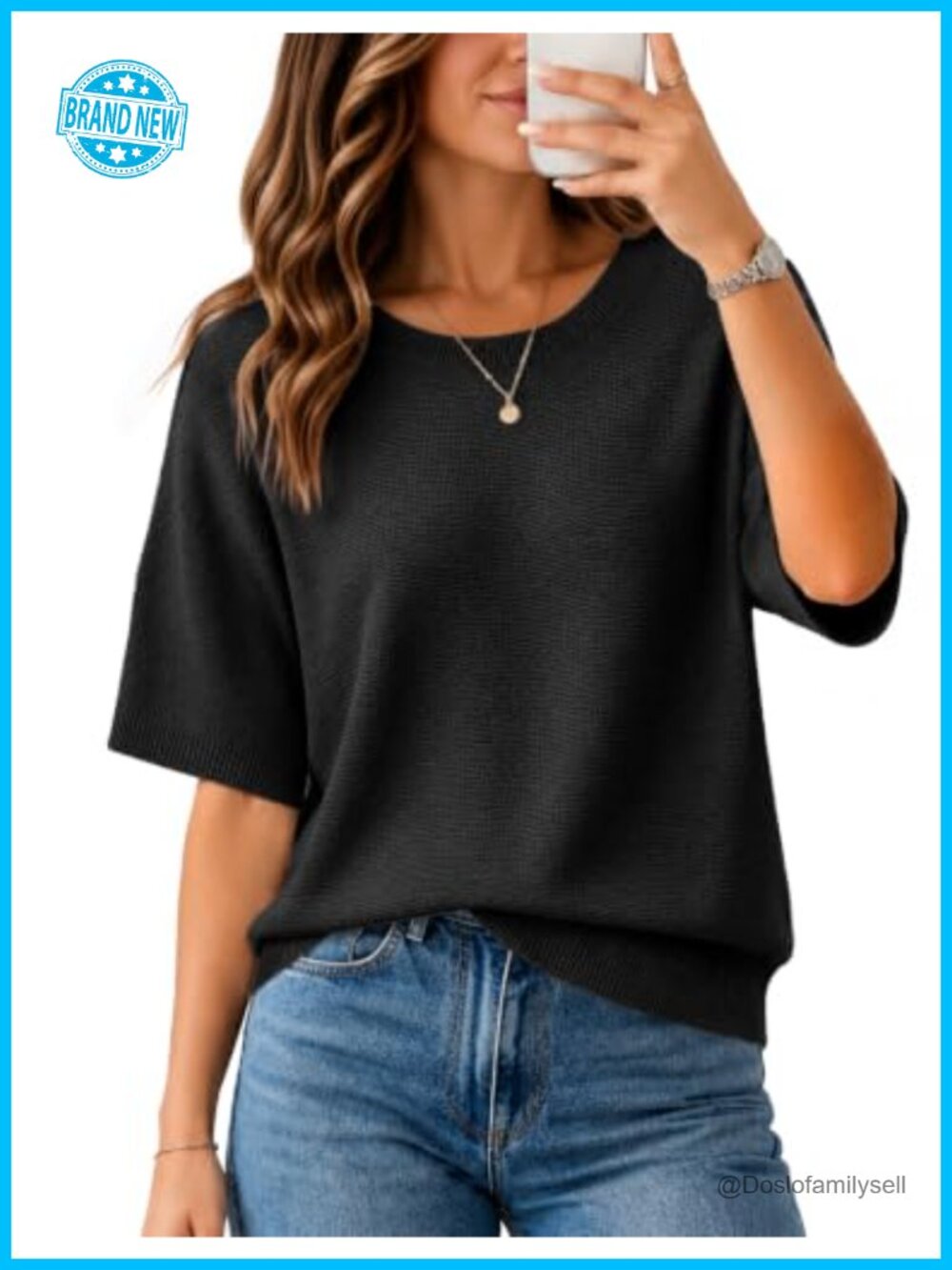 Women's Batwing Sleeve Boat Neck Casual Pullover Sweater Top